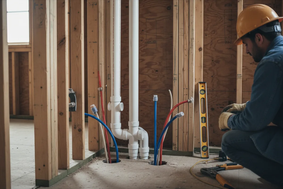 Drain and supply rough-in during Drain Cleaning in Wilmington